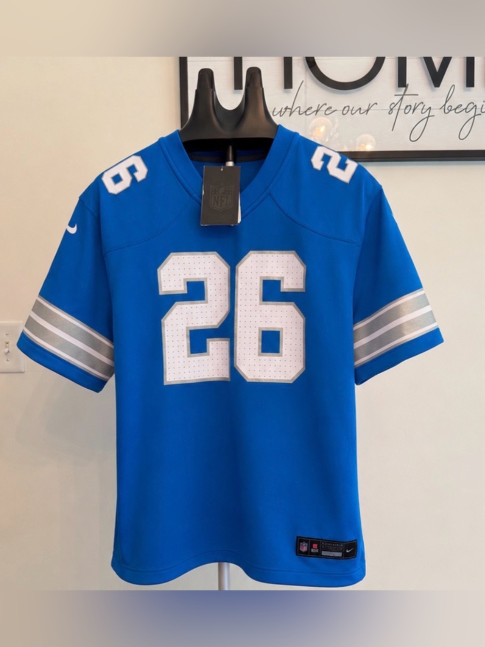 Nike Youth Unixes Jahmyr Gibbs Blue Detroit Lions Jersey Size XL 18/20